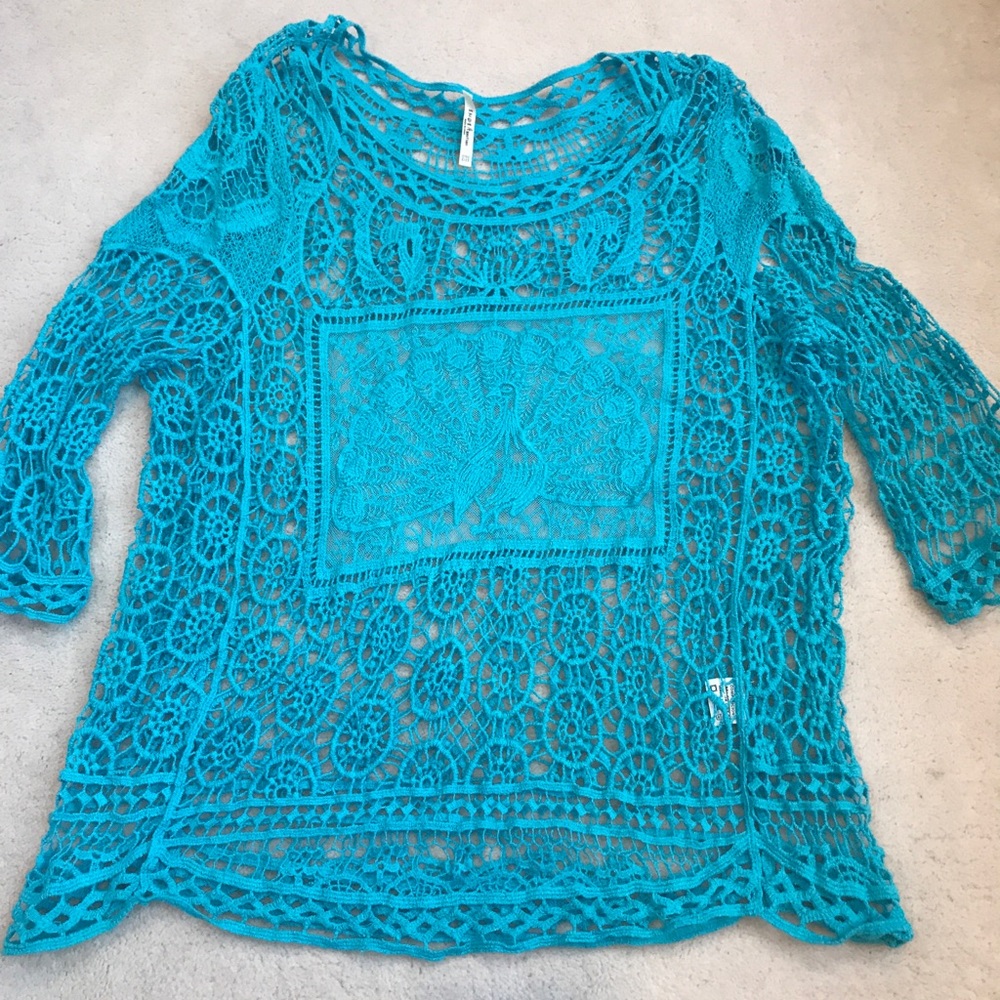 Embroidered blue lace top